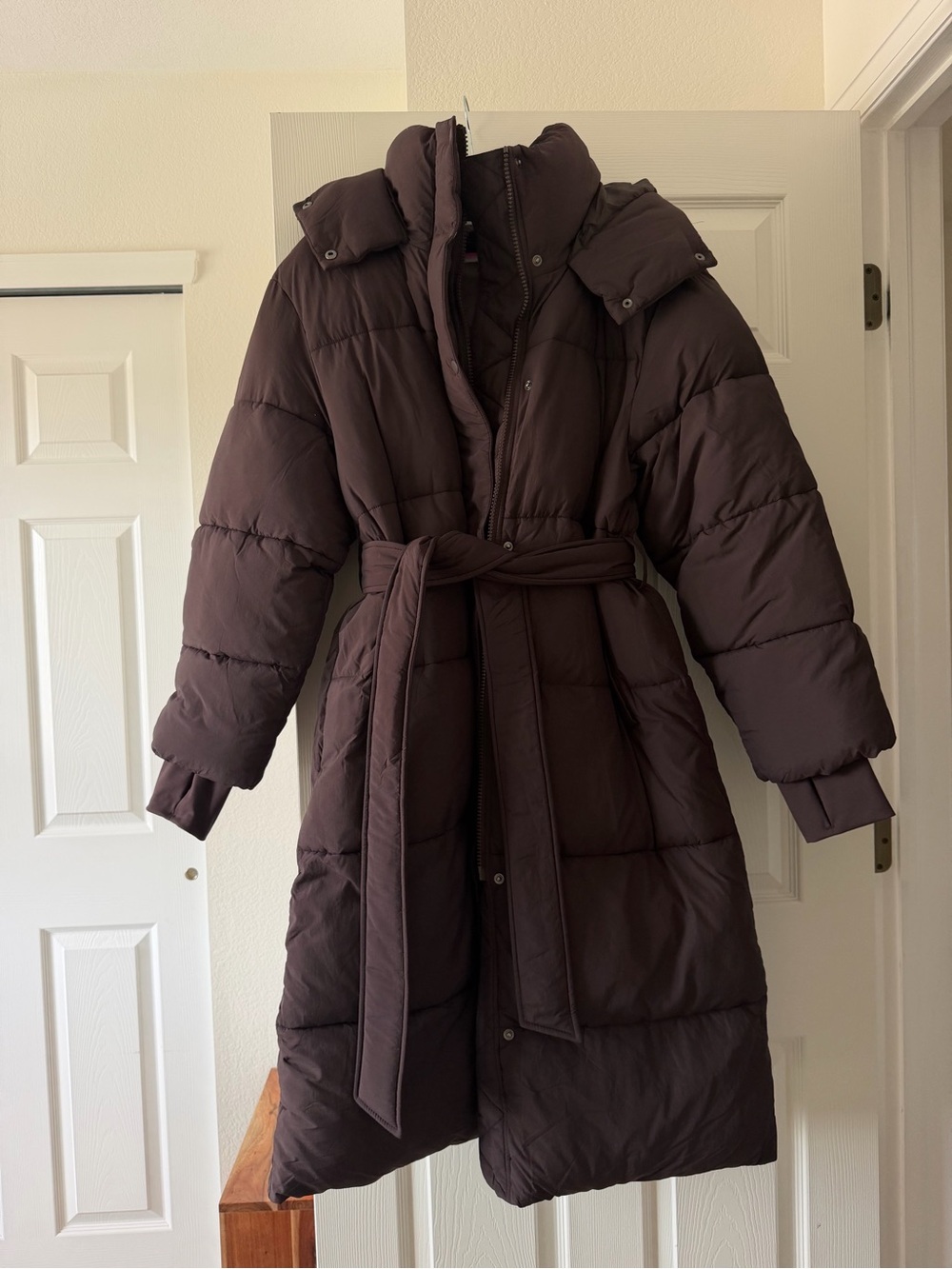 GAP Long Belted Puffer Coat - Dark Brown